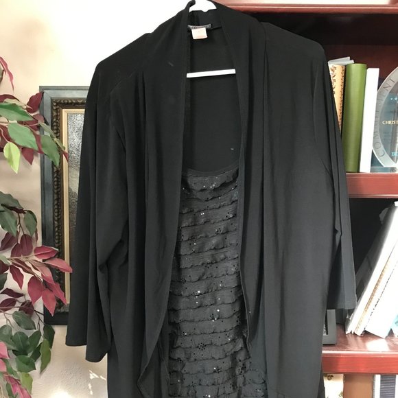 American City Wear 3X black jacket tunic with sparkly mock tank attached. - Picture 3 of 16